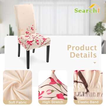 SearchI Dining Room Chair Covers Slipcovers Set of 4, Spandex Super Fit Stretch Removable Washable Kitchen Parsons Chair Covers Protector for Dining Room,Hotel,Ceremony, Flowers
