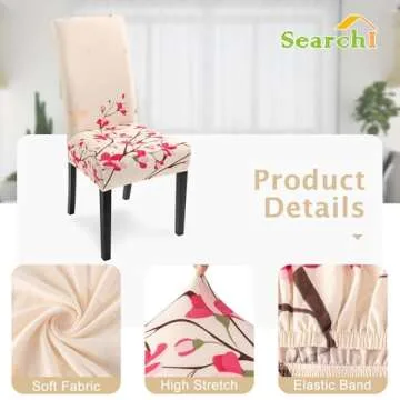 SearchI Dining Room Chair Covers Slipcovers Set of 4, Spandex Super Fit Stretch Removable Washable Kitchen Parsons Chair Covers Protector for Dining Room,Hotel,Ceremony, Flowers