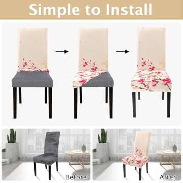 SearchI Dining Room Chair Covers Slipcovers Set of 4, Spandex Super Fit Stretch Removable Washable Kitchen Parsons Chair Covers Protector for Dining Room,Hotel,Ceremony, Flowers