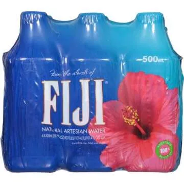 FIJI Natural Artesian Bottled Water 500 mL / 16.9 Fl Ounce (Pack of 6) - 100% Recycled Plastic