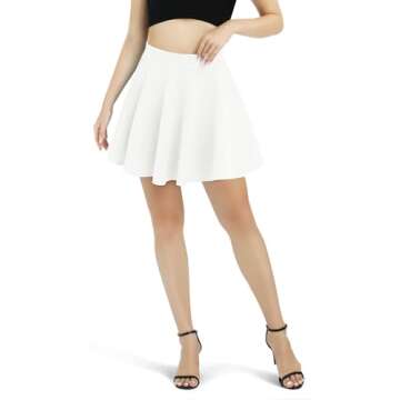 Urban CoCo Women's Basic Versatile Stretchy Flared Casual Mini Skater Skirt (XS, White)