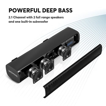 Wohome 2.1 Small Sound Bars for TV, Built-in Subwoofer with 6 Levels Voice Enhancement, 16 Inches Bl...