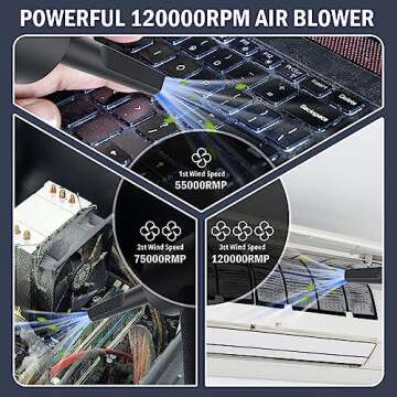 Compressed air Duster - 120000RPM 3 Speeds Electric Air Duster, 7600mAh Battery Cordless Dust Blower...