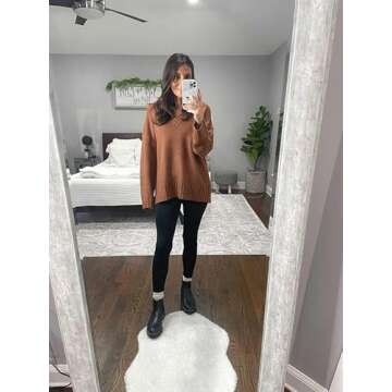 EVALESS Womens Cute Long Sleeve Oversized Sweaters Winter Deep V Neck Knitted Sweater Tops Cozy Loose Solid Color Jumper Tunic Pullover Tops Brown Large