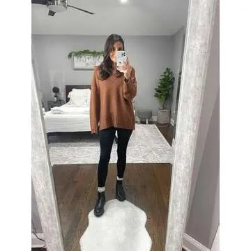 EVALESS Womens Cute Long Sleeve Oversized Sweaters Winter Deep V Neck Knitted Sweater Tops Cozy Loose Solid Color Jumper Tunic Pullover Tops Brown Large
