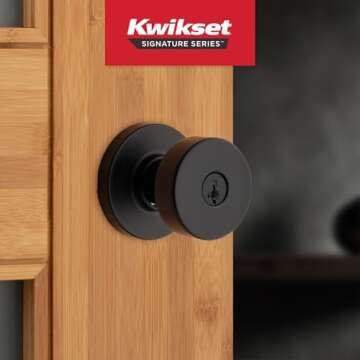 Kwikset Pismo Entry Door Knob with Lock and Key, SmartKey Security, Matte Black