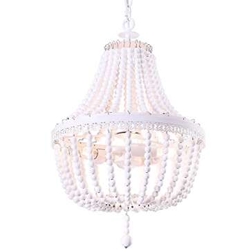 TOCHIC Bohemian Wood Beaded Chandelier,Rustic Boho Chandelier Pendant Light Fixture,Ceiling Lamp for...