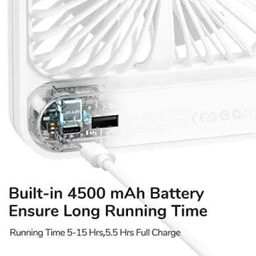 JISULIFE Desk Fan Battery Rechargeable, 4500mAh 180°Foldable Portable Personal Fan, 4 Speeds Adjustable Long Battery-life for Home Office Travel Outdoor Gifts for Women Men-White