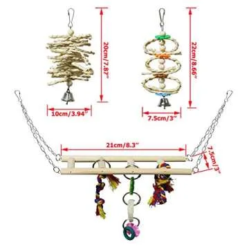 BWOGUE 7 Packs Bird Parrot Toys Natural Wood Chewing Toy Bird Cage Toys Hanging Swing Hammock Climbing Ladders Toys for Small Parakeets, Cockatiels, Conures, Finches,Budgie, Parrots, Love Birds