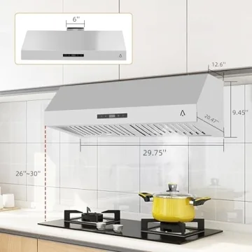 Euker Range Hood,30 Inch Range Hood for Under Cabine Stainless Steel 3-Speed Exhaust Fan,Touch Screen, Dishwasher Safe Baffle Filters, LED Lamps, 400 Max Blower CFM,Low Noise for Kichten