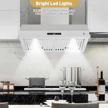 Euker Range Hood,30 Inch Range Hood for Under Cabine Stainless Steel 3-Speed Exhaust Fan,Touch Screen, Dishwasher Safe Baffle Filters, LED Lamps, 400 Max Blower CFM,Low Noise for Kichten