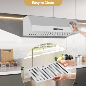 Euker Range Hood,30 Inch Range Hood for Under Cabine Stainless Steel 3-Speed Exhaust Fan,Touch Screen, Dishwasher Safe Baffle Filters, LED Lamps, 400 Max Blower CFM,Low Noise for Kichten