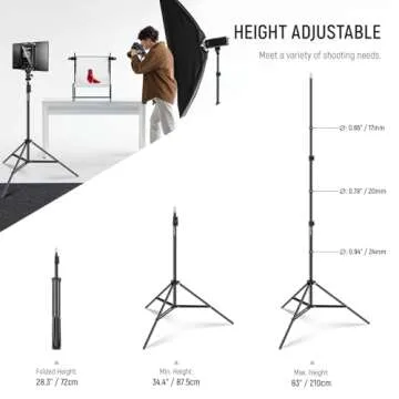NEEWER Photography Light Stand, 7 Feet / 210cm Aluminum Alloy Photo Studio Tripod Stands for Video, Portrait and Photography Lighting, Reflectors, Soft Boxes, Umbrellas, Backgrounds (2 Pieces)