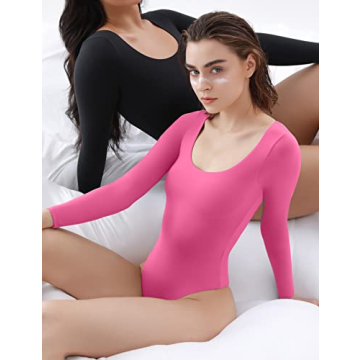 PUMIEY Long Sleeve Bodysuit for Women - Chic Scoop Neck