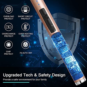 SUPRUS Electric Lighter Candle Lighter Type C Rechargeable Lighter with Upgraded LED Battery Display Safety Switch Flameless Plasma Windproof for Candle Cooking BBQs Fireworks (Champagne Gold)