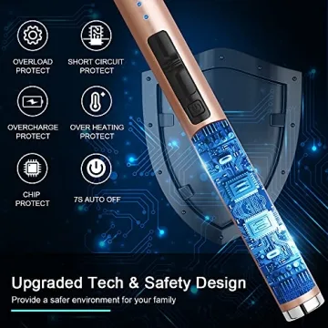 SUPRUS Electric Lighter Candle Lighter Type C Rechargeable Lighter with Upgraded LED Battery Display Safety Switch Flameless Plasma Windproof for Candle Cooking BBQs Fireworks (Champagne Gold)