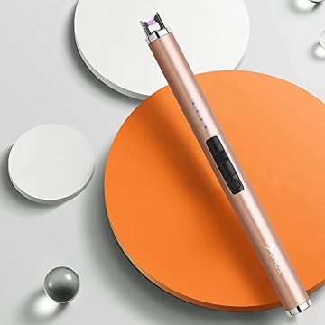 SUPRUS Electric Lighter Candle Lighter Type C Rechargeable Lighter with Upgraded LED Battery Display Safety Switch Flameless Plasma Windproof for Candle Cooking BBQs Fireworks (Champagne Gold)