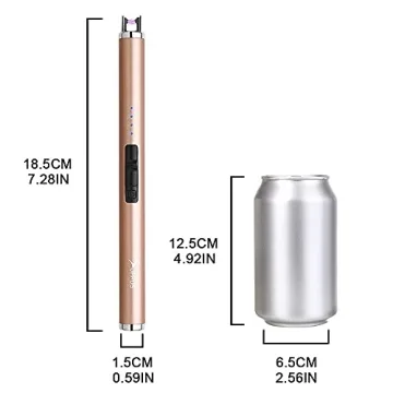 SUPRUS Electric Lighter Candle Lighter Type C Rechargeable Lighter with Upgraded LED Battery Display Safety Switch Flameless Plasma Windproof for Candle Cooking BBQs Fireworks (Champagne Gold)