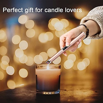 SUPRUS Electric Lighter Candle Lighter Type C Rechargeable Lighter with Upgraded LED Battery Display Safety Switch Flameless Plasma Windproof for Candle Cooking BBQs Fireworks (Champagne Gold)