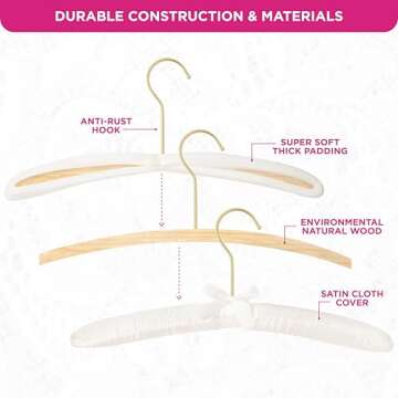Florida Brands Padded Clothing Fabric Hangers for Women Clothing - Ivory, Set of 12 Premium Coat Han...