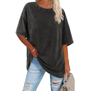 Imily Bela Womens Oversized T Shirts Vintage Cotton Tees Crewneck Short Sleeve Washed Summer Tunic T...