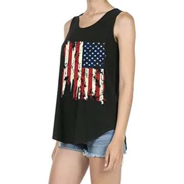 Women's Patriotic American Flag Soft Jersey Sleeveless Loose Tank Top