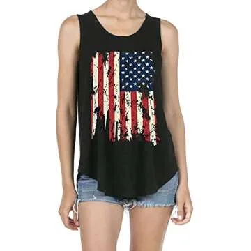 Women's Patriotic American Flag Soft Jersey Sleeveless Loose Tank Top