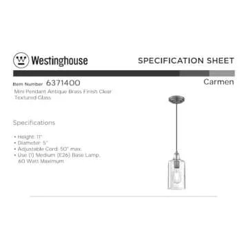 Westinghouse Carmen Copper & Glass Mini Pendant Light