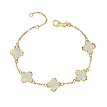 LeCalla Sterling Silver & Gold Plated Mother of Pearl Clover Bracelet