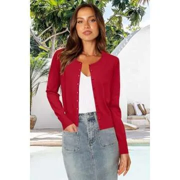 Newshows Women's 2025 Summer Cardigan - Lightweight Button Down Long Sleeve Crew Neck Soft Knit Swea...