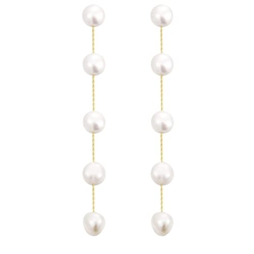 Elegant 14k Gold Plated Long Pearl Drop Earrings for Women