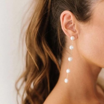 Elegant 14k Gold Plated Long Pearl Drop Earrings for Women