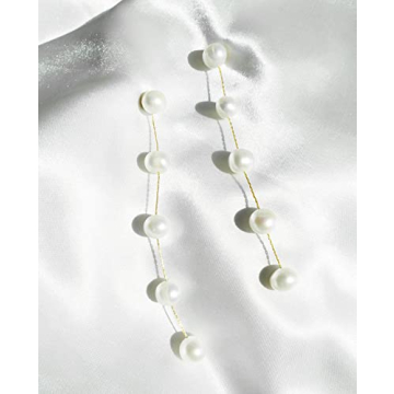 Elegant 14k Gold Plated Long Pearl Drop Earrings for Women