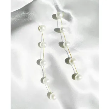 Elegant 14k Gold Plated Long Pearl Drop Earrings for Women