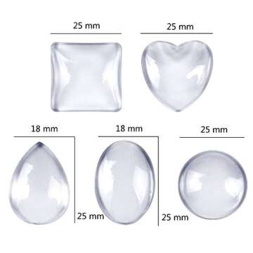 Weoxpr 100pcs Glass Cabochons Clear Dome Tiles for Cameo Pendants Photo Craft Jewelry Making(Round, Oval, Square, Teardrop, Heart-Shape)