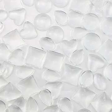 Weoxpr 100pcs Glass Cabochons Clear Dome Tiles for Cameo Pendants Photo Craft Jewelry Making(Round, Oval, Square, Teardrop, Heart-Shape)
