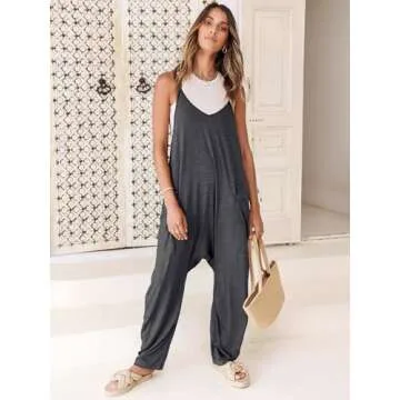 ANRABESS Jumpsuits for Women Casual Summer Overalls Sleeveless Spaghetti Strap Romper Jumpers Trendy Beach Vacation Outfits Deep Gray Medium