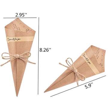 MIAO YUAN 50PCS Wedding Confetti Cones Bouquet Petals Candy Bags Boxes Flower Holder with Hemp Ropes Label Stickers Tape