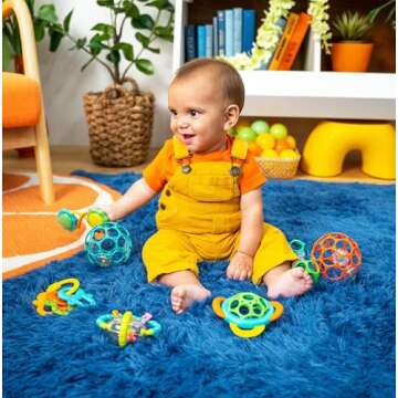 Bright Starts Little Shakers 6pc Gift Set, Easy-Grasp Oball Technology, Baby Rattles, Balls and Teet...