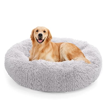 NOYAL Calming Dog Bed Donut - Anti Anxiety Fluffy Dog Bed for Small Medium Dog and Cat