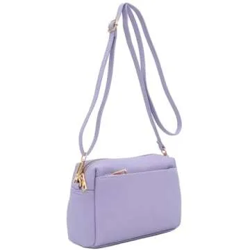 FashionPuzzle Triple Zip Small Crossbody Bag (Lavender)