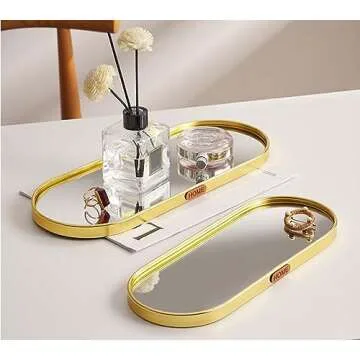 Elegant Gold Mirror Tray for Perfume and Jewelry Storage