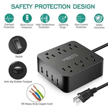 Power Strip with USB, MIBOTE 6 AC Outlet with 4 Port USB Surge Protector Power Strip Charger 5ft Pow...