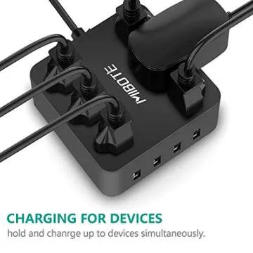 Power Strip with USB, MIBOTE 6 AC Outlet with 4 Port USB Surge Protector Power Strip Charger 5ft Power Cord 1875W 100-240V for Travel, TV, Computer, Transformers, Power Bank