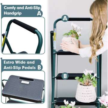 HBTower 3 Step Ladder - Lightweight & Sturdy Design