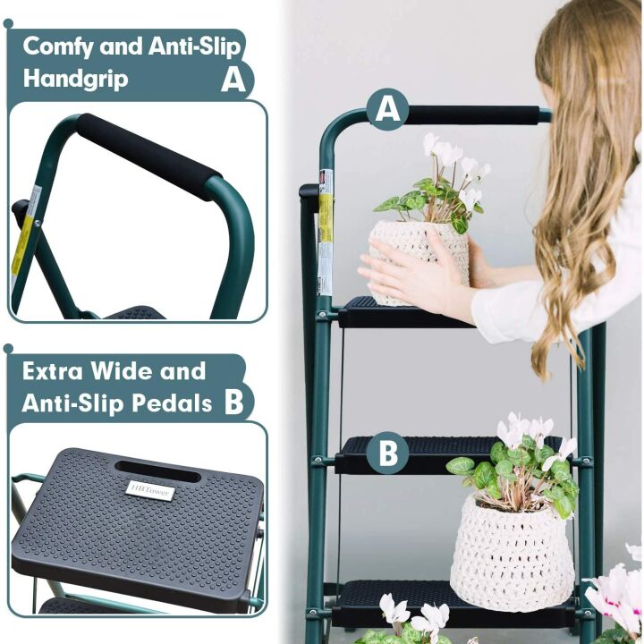 HBTower 3 Step Ladder - Lightweight & Sturdy Design