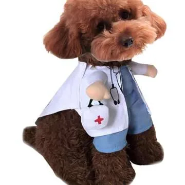 NACOCO Dog Cat Doctor Costume Pet Doctor Clothing Halloween Jeans Outfit Apparel (XS)