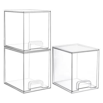 Vtopmart 7.6"H Clear Stackable Storage Drawers, 3 Pack Plastic Organizers Bins for Skincare, Cosmeti...