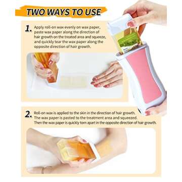 Roll on Wax Warmer Kit for Painless Hair Removal - Facial, Eyebrow, Armpit, Bikini, Brazilian Waxing with 2 Rose and Pink Cartridges