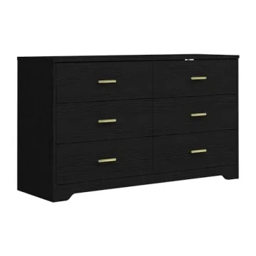 Modern 6 Drawer Wood Dresser - Elegant Storage Solution with Gold Handles